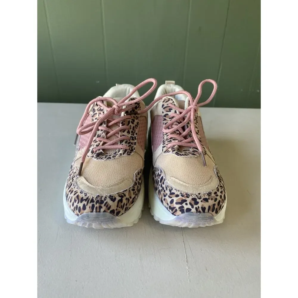 Qupid Sneakers Women’s 7 Pink Rose Good Cheetah Print Lightweight Fashion Shoes
